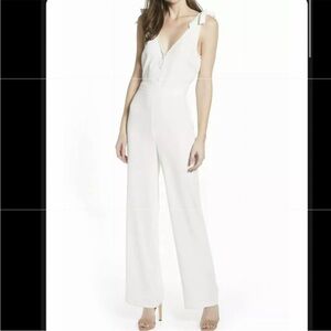 Cupcakes & Cashmere White Plunging V-Neck Jumpsuit
